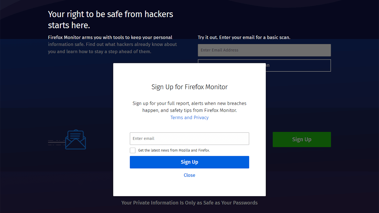 Firefox Monitor: Sign up for Firefox Monitor