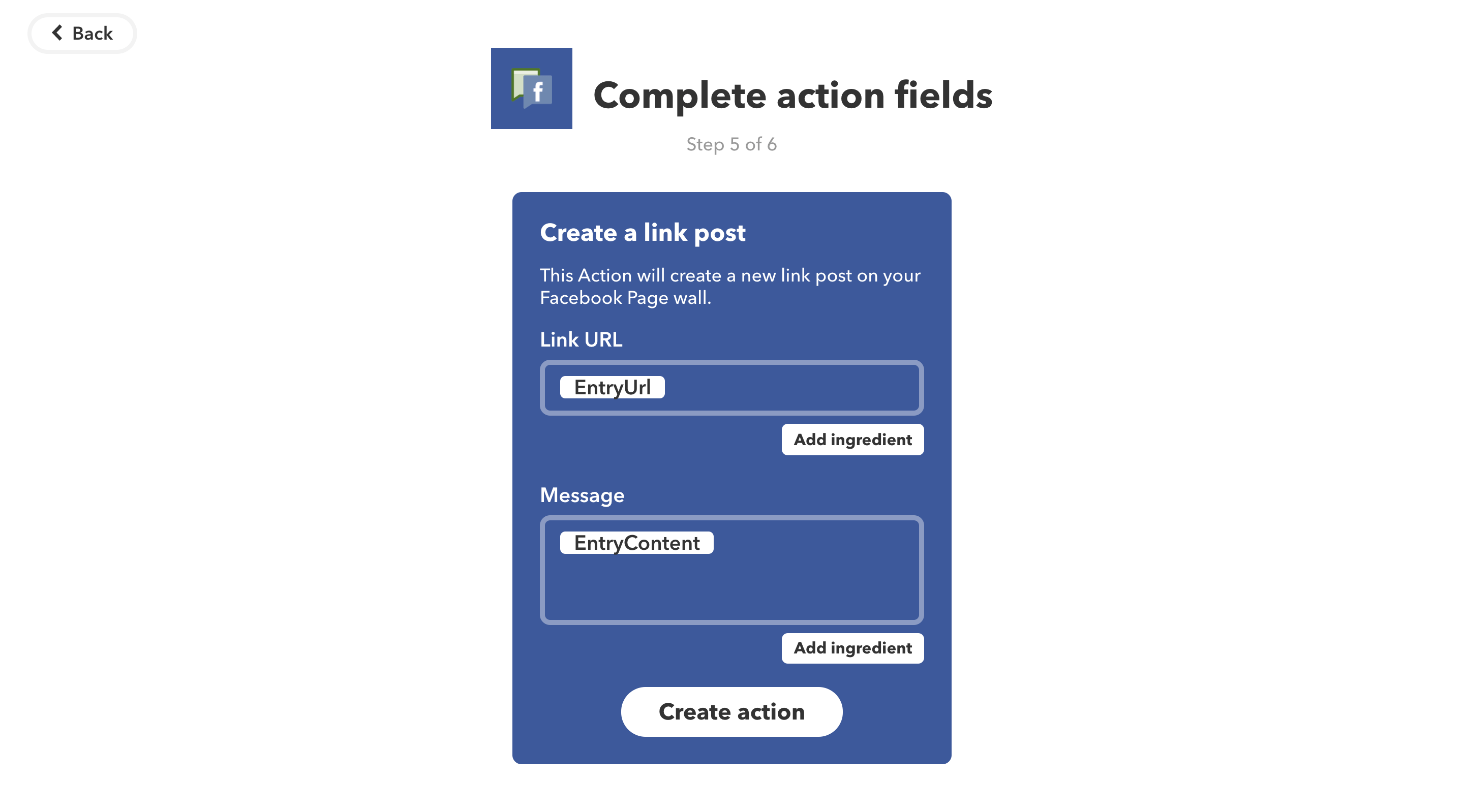 Complete action fields